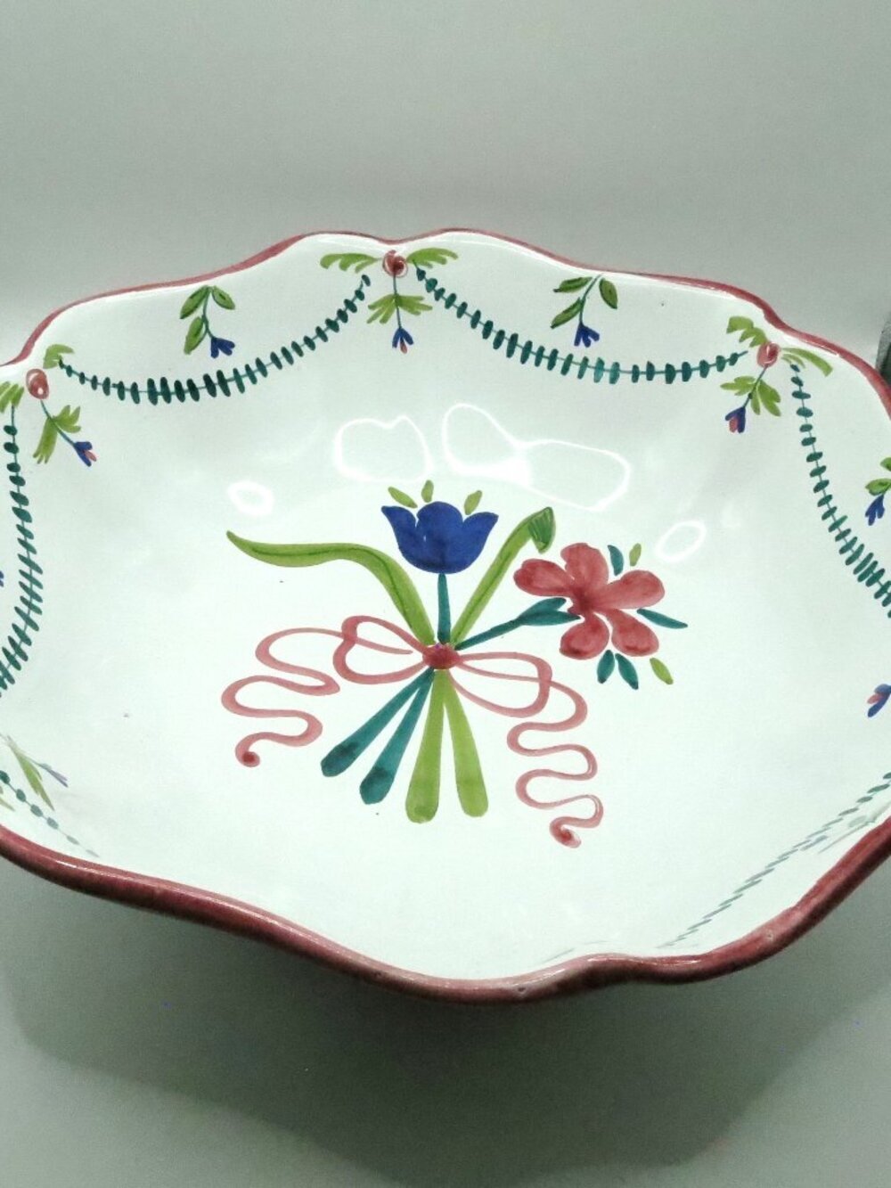 Pasta Salad Serving Bowl Laege 12" Italy Hand Painted Terracotta Blue Green Red